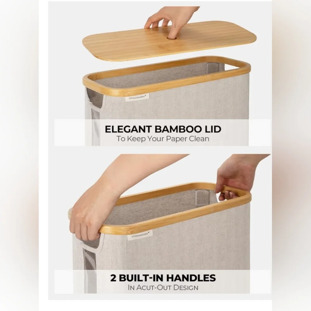NWOT**Large Toilet Paper Storage with Bamboo Lid, Toilet Paper Holder.